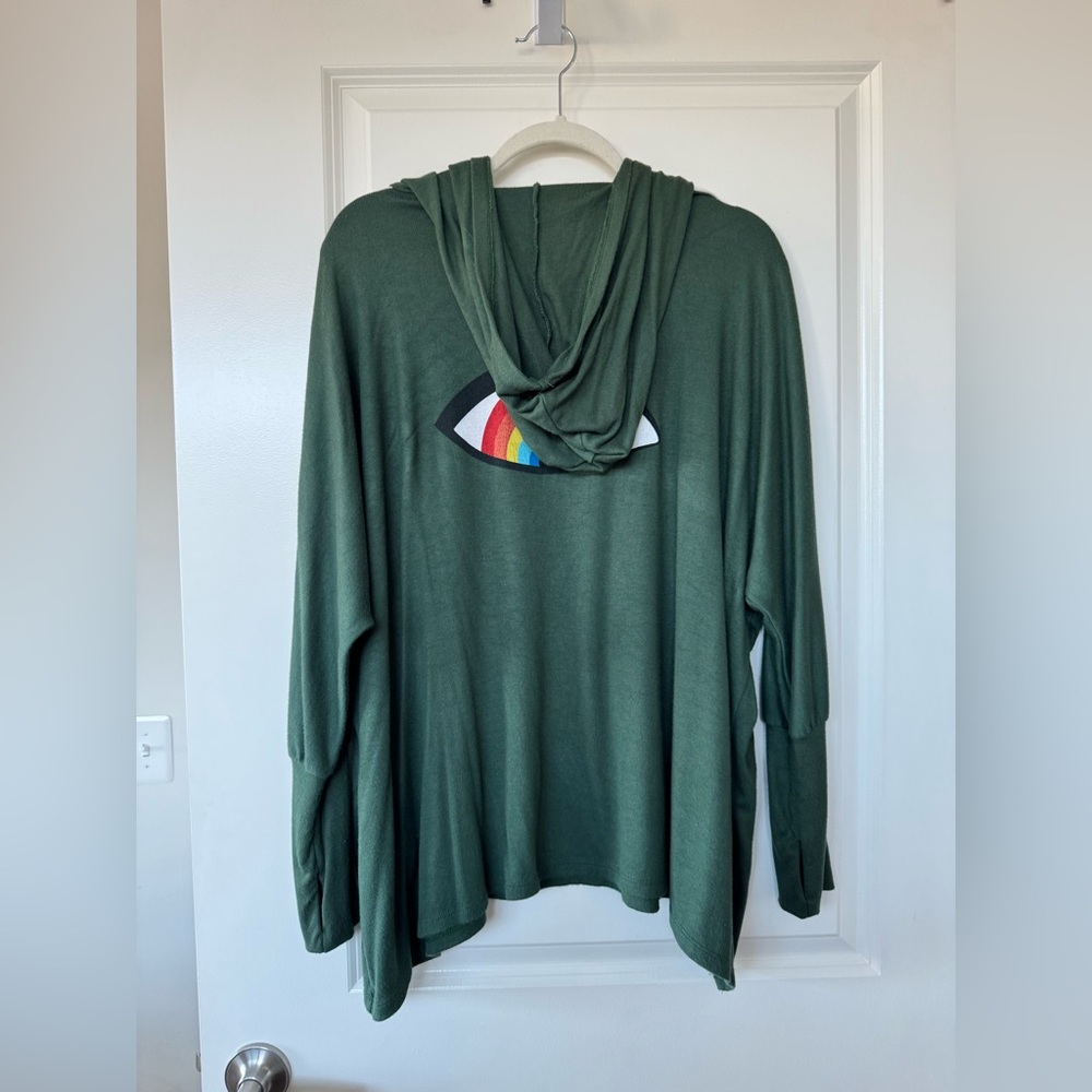 Lauren Moshi Stars & Rainbow Eye Royal Green Oversized Hoodie with thumb holes - Picture 2 of 6